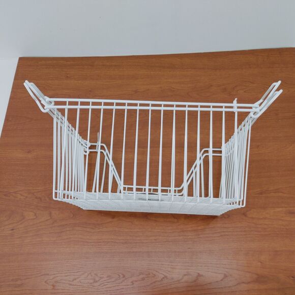 2 - White Metal Shelf Storage Baskets Organizer for Kitchen Cabinet or Fridge - Picture 1 of 5
